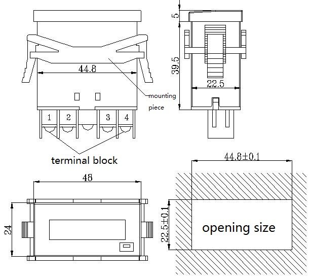mounting piece,terminal block,opening size